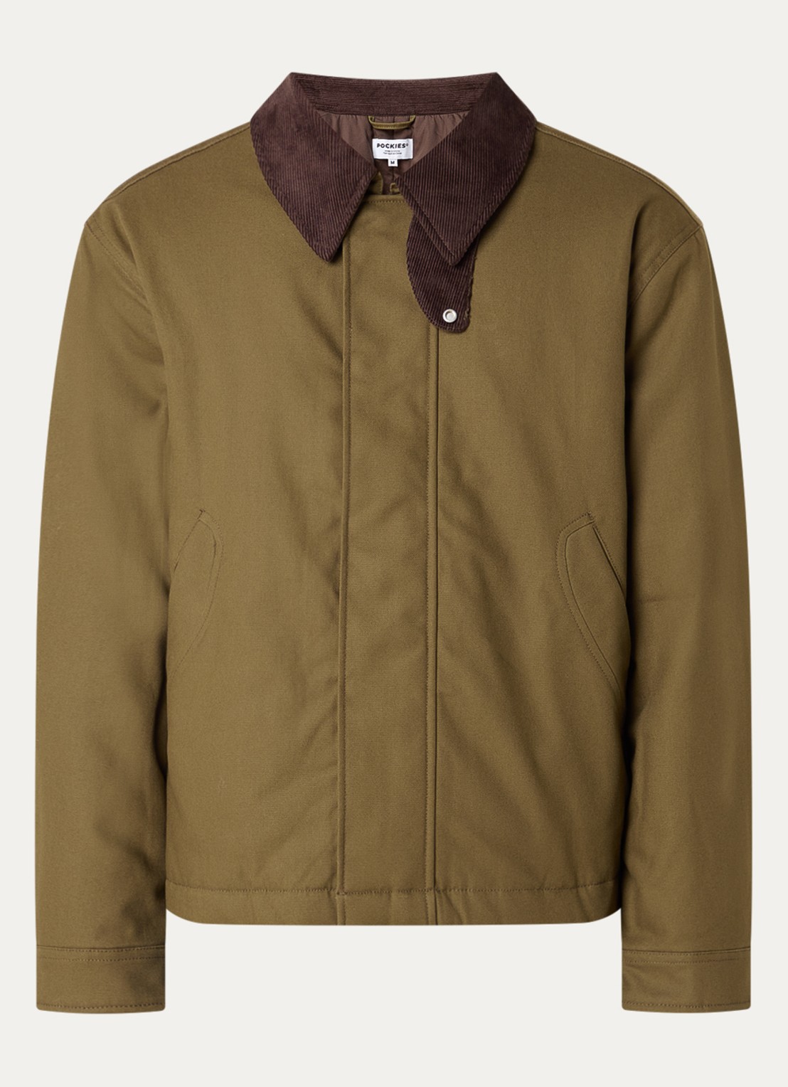 Pockies Hunter gewatteerd bomberjack van canvas met details van corduroy - voorkant 3 olijfgroen