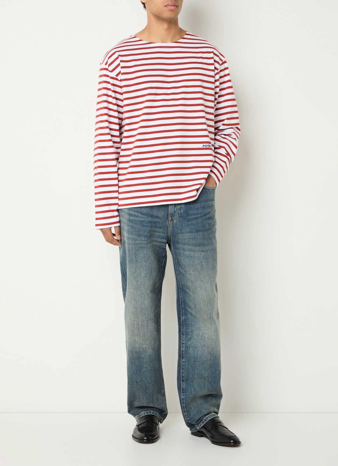 Pockies Longsleeve T-shirt met logo en streepprint - voorkant 2 steenrood