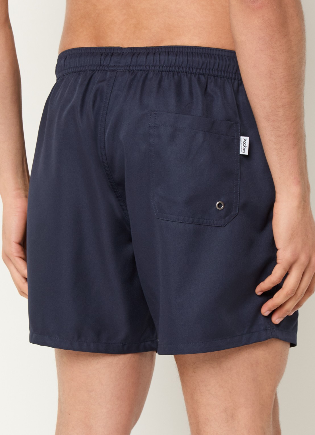 Pockies Navy zwemshorts met streepprint en ritszakken - achterkant donkerblauw