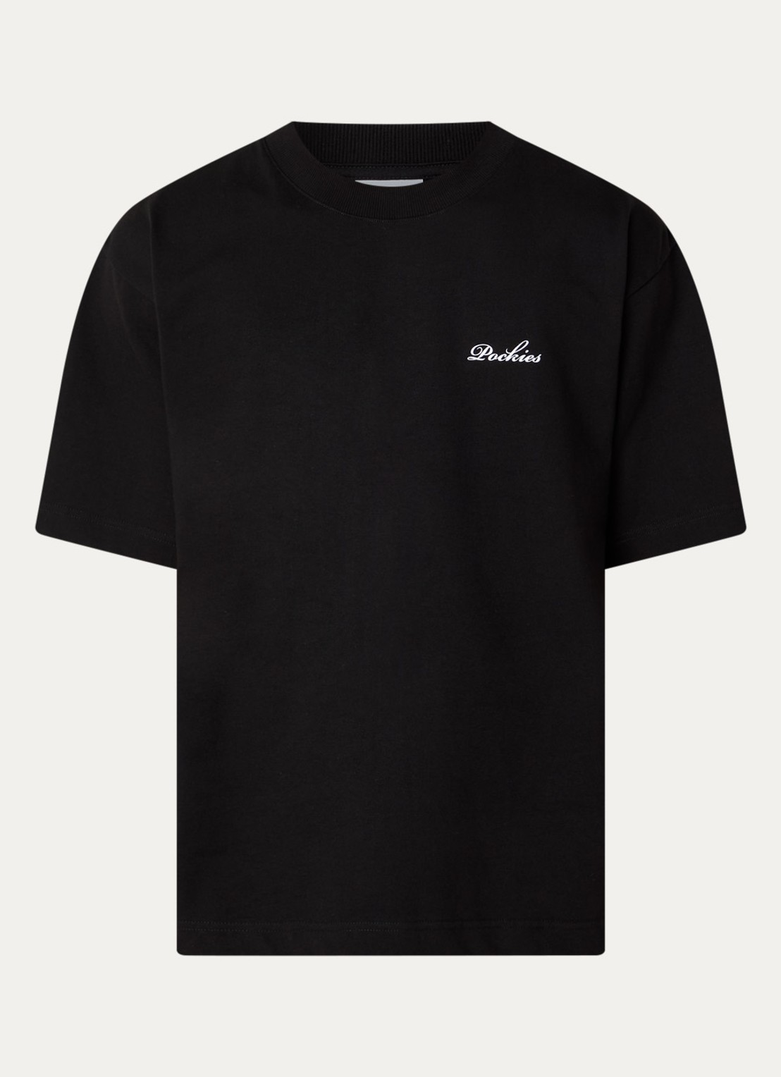 Pockies Roses T-shirt met logo- en backprint - voorkant zwart