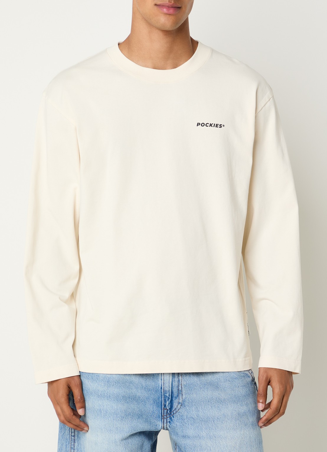 Pockies Shepherd sweater met logo- en backprint - achterkant gebroken wit
