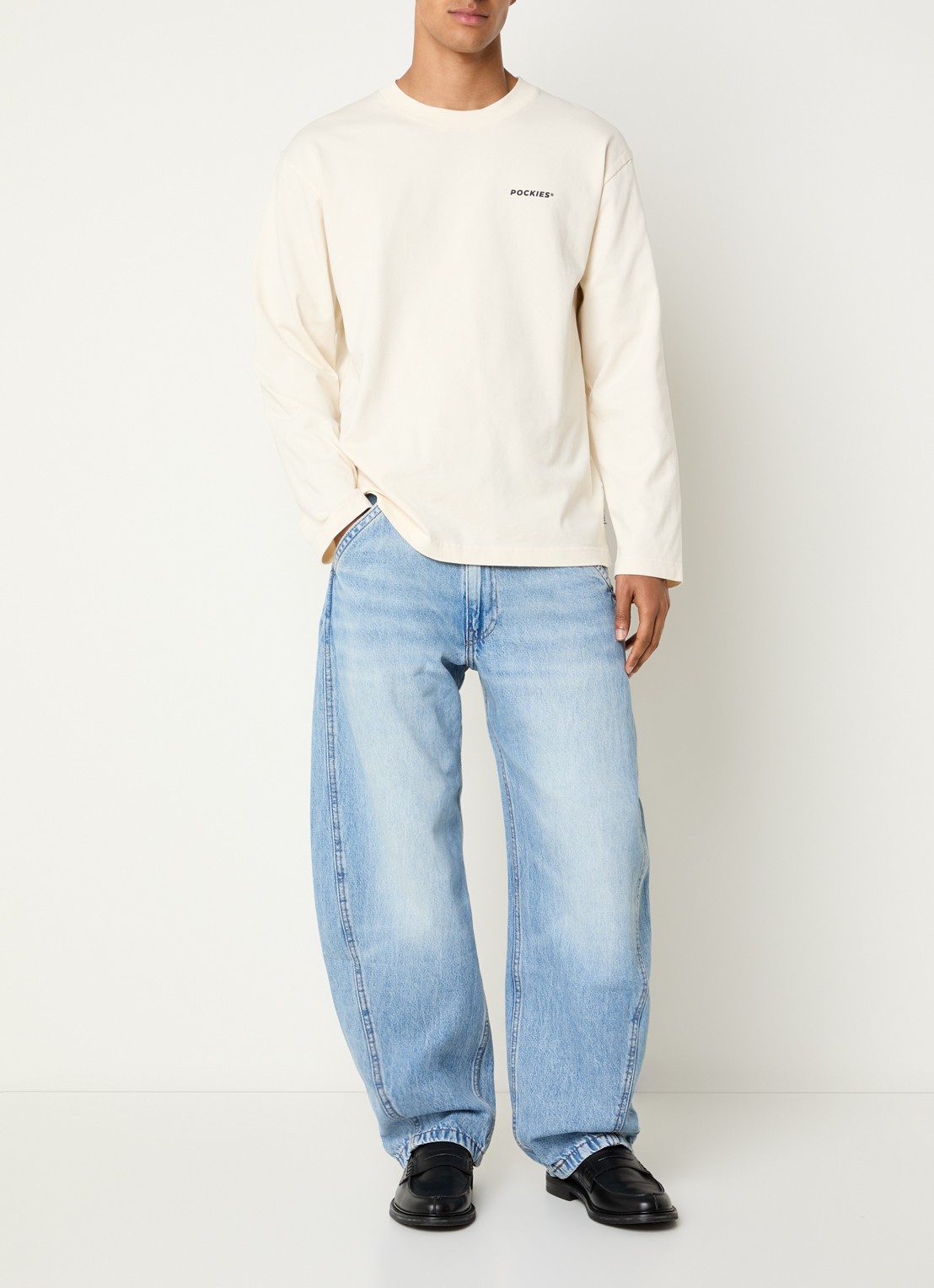 Pockies Shepherd sweater met logo- en backprint - voorkant 4 gebroken wit