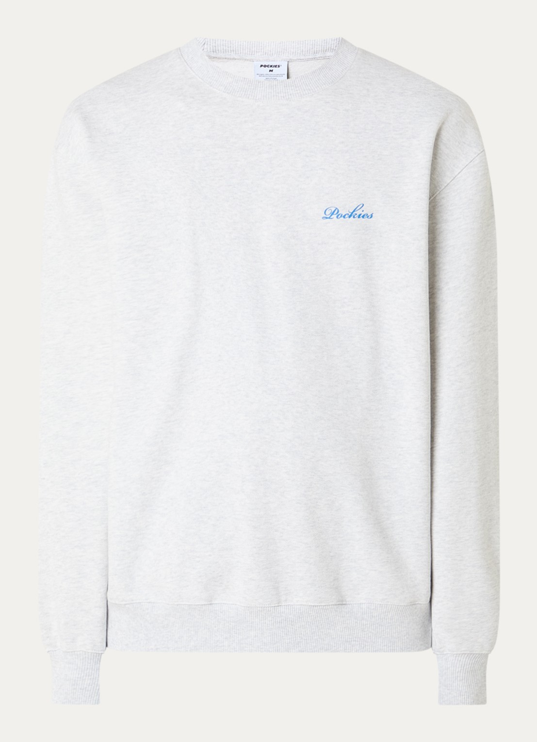 Pockies Sunday Roasting sweater met logo- en backprint - voorkant 2 grijsmele