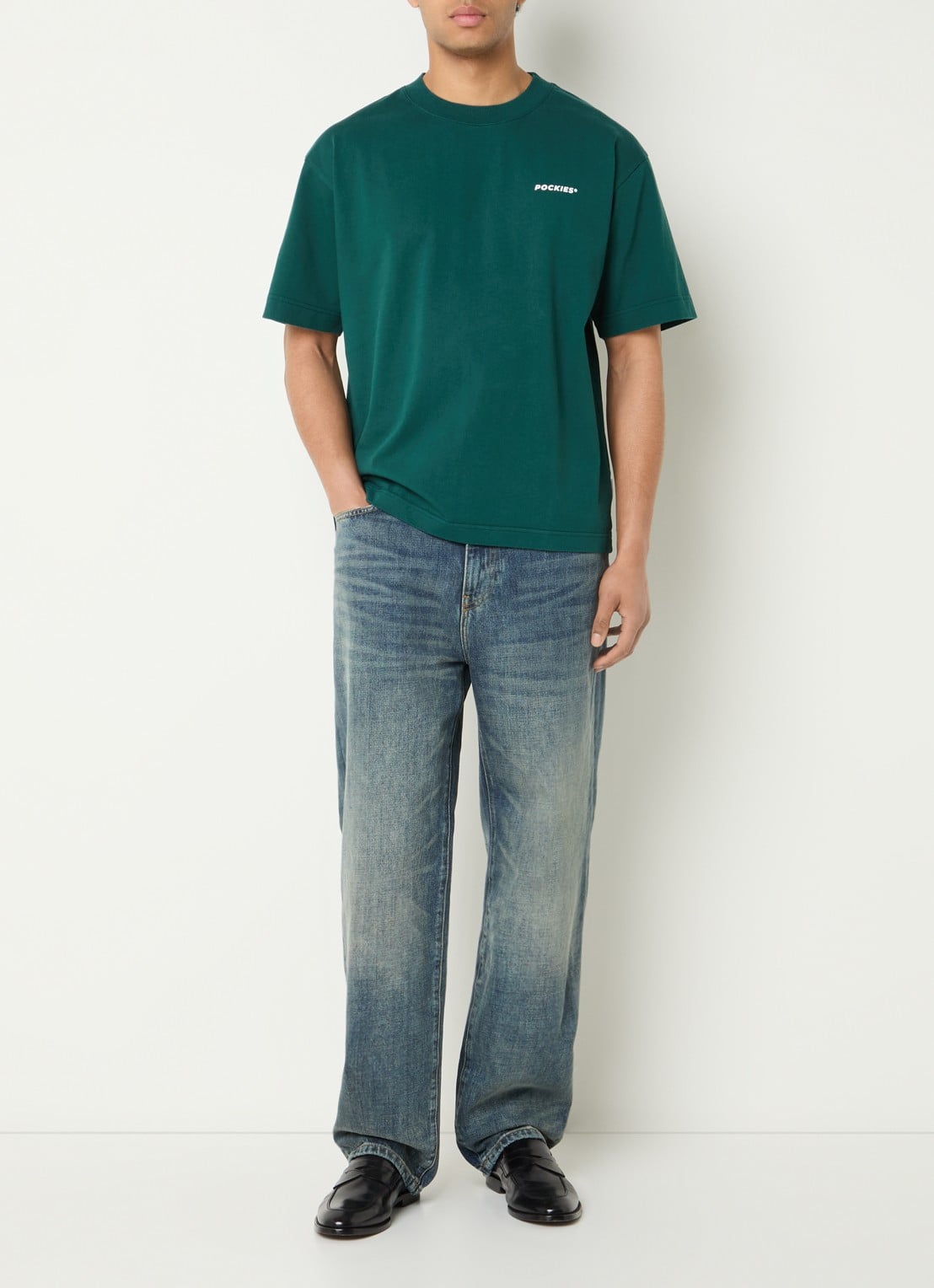Pockies Sundays T-shirt met logo- en backprint - voorkant 4 donkergroen