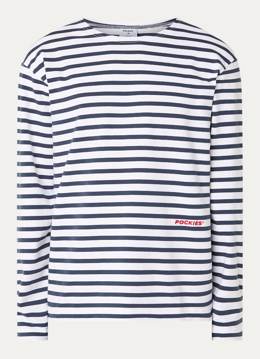 Pockies T-shirt met streepprint en logoborduring - voorkant 2 donkerblauw