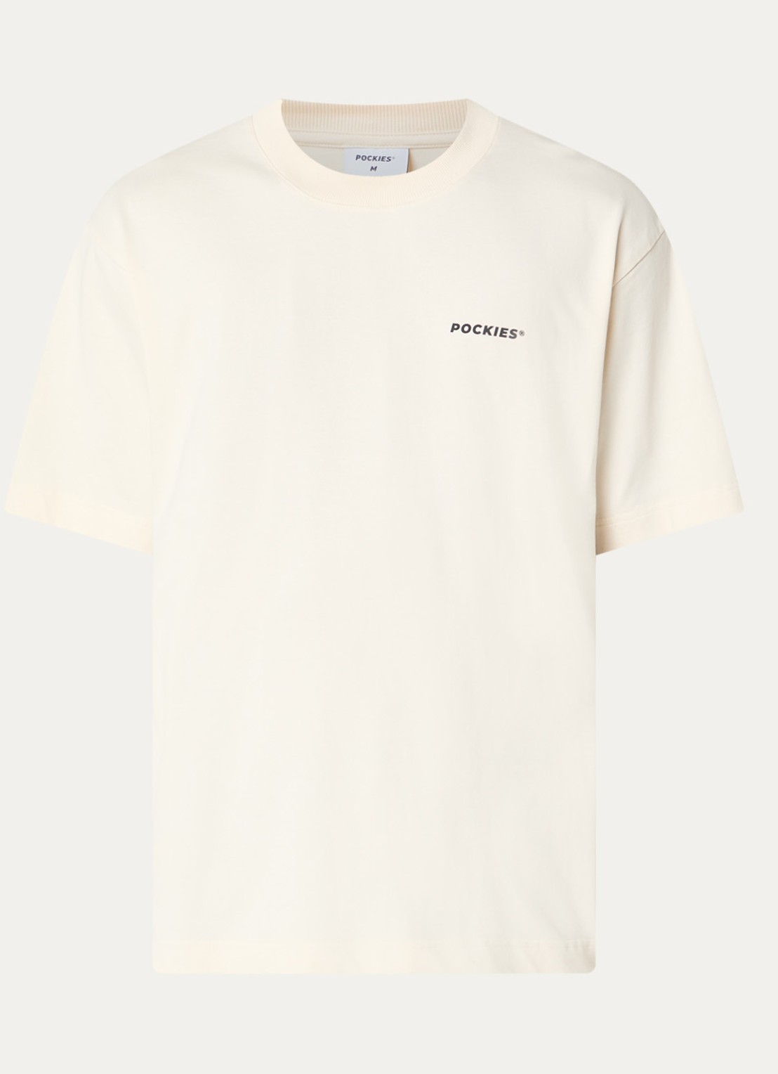 Pockies Tea T-shirt met logo- en backprint - voorkant gebroken wit