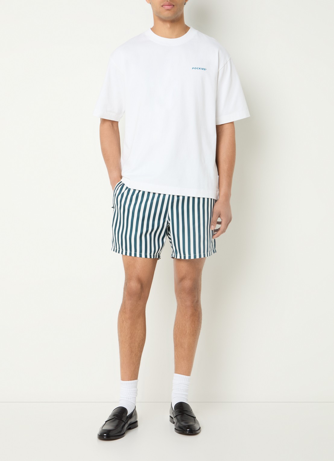 Pockies Zwemshorts met streepprint en steekzakken - voorkant 4 donkergroen