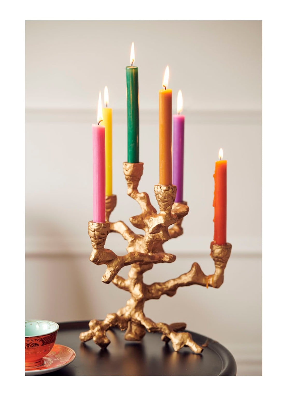 POLSPOTTEN Apple Tree kandelaar S 32,5 cm - voorkant 3 goud