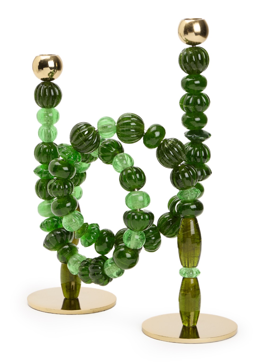 POLSPOTTEN Beads kandelaar 38 cm - voorkant donkergroen