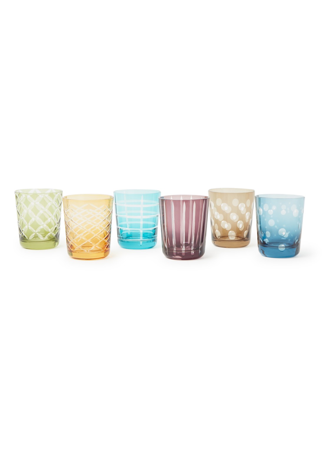 POLSPOTTEN Cuttings drinkglas 25 cl set van 6 - voorkant multicolor