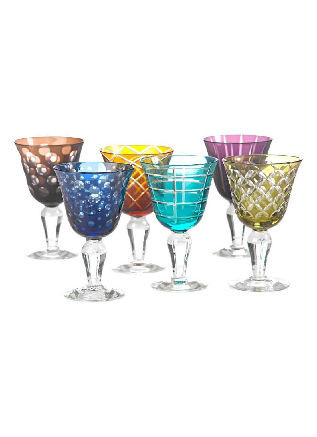 POLSPOTTEN Cuttings wijnglas set van 6  - voorkant multicolor