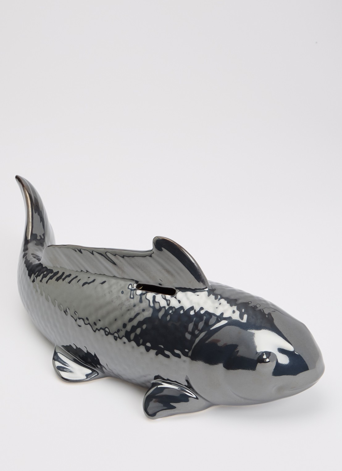 POLSPOTTEN Fish spaarpot 36 cm - voorkant 2 donkergrijs