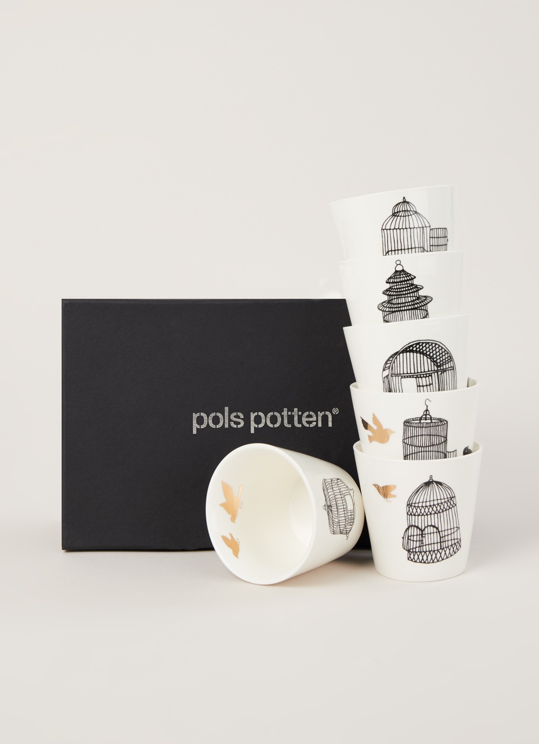 POLSPOTTEN Freedom birds giftset met 6 bekers - detail gebroken wit