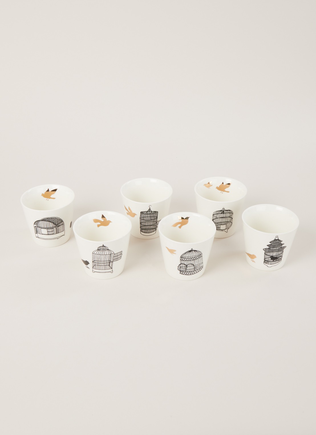 POLSPOTTEN Freedom birds giftset met 6 bekers - voorkant 3 gebroken wit