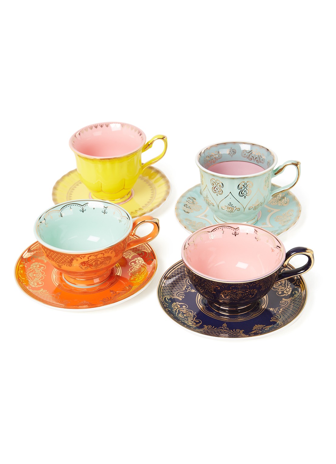 POLSPOTTEN Grandpa kop en schotel 22 cl set van 4 - voorkant multicolor