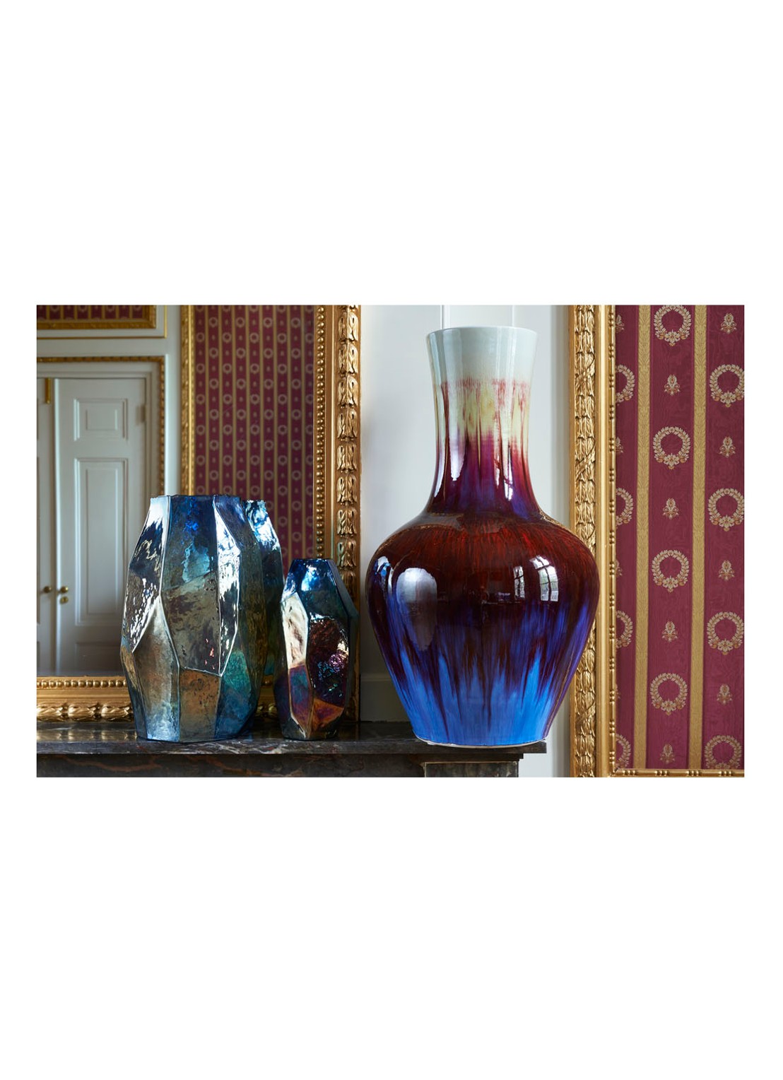 POLSPOTTEN Graphic Luster vaas L 40 cm - voorkant 2 donkerblauw
