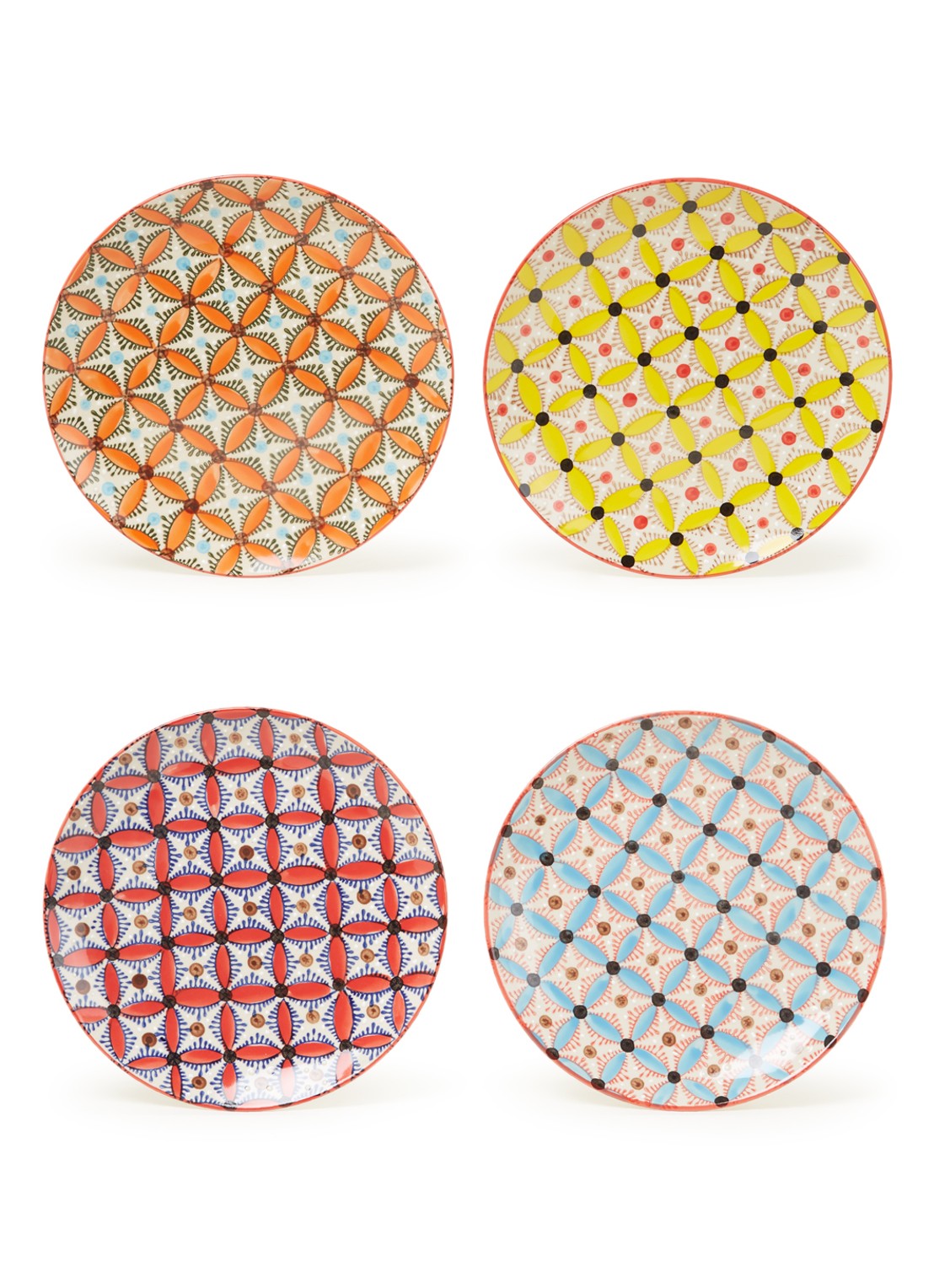 POLSPOTTEN Hippy ontbijtbord 20 cm set van 4 - voorkant multicolor