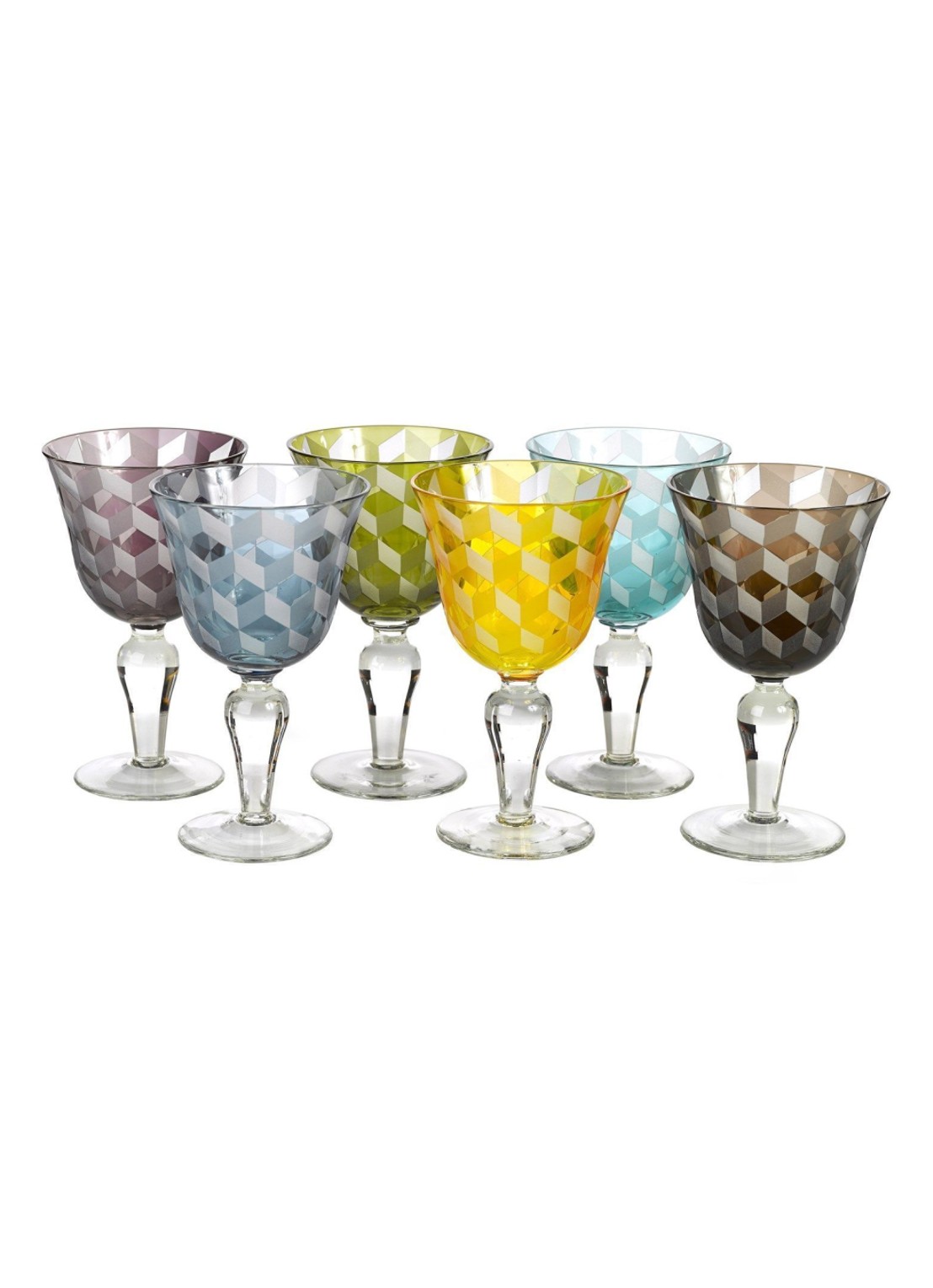 POLSPOTTEN Multicolour Blocks wijnglas set van 6 - voorkant multicolor