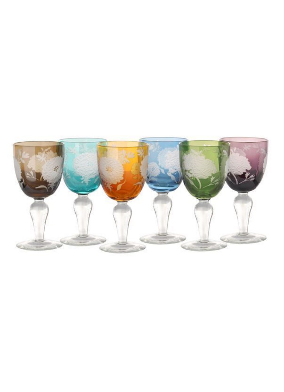 POLSPOTTEN Peony wijnglas set van 6 - voorkant multicolor