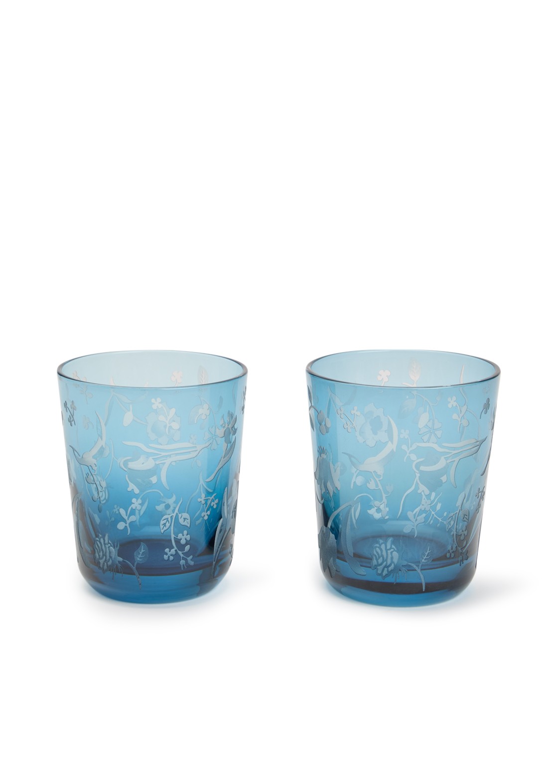 POLSPOTTEN Scattered Flowers glas 54 cl set van 2 - voorkant blauw