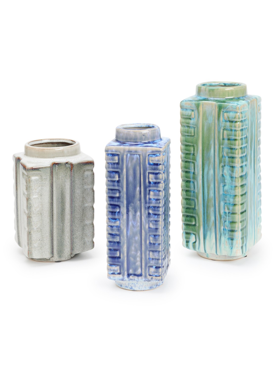 POLSPOTTEN Small City vaas set van 3 - voorkant multicolor