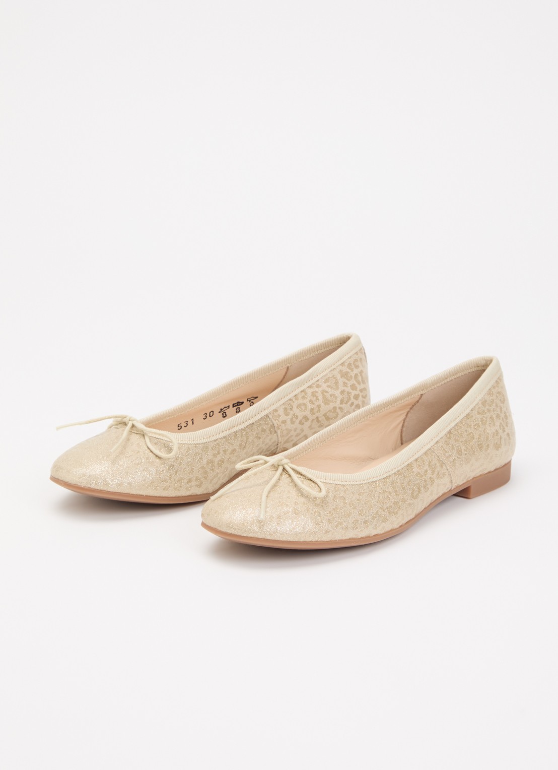 Pom d'Api Dory ballerina van leer met panterprint - voorkant 4 goud