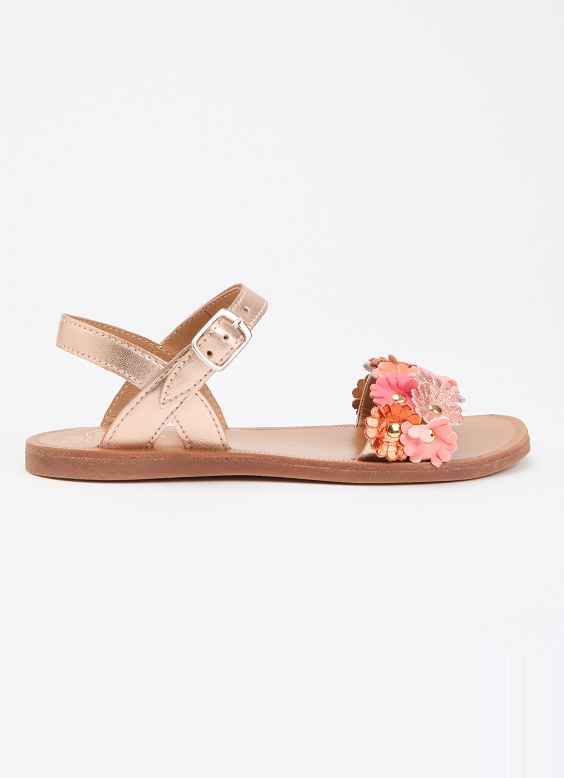 Pom d'Api Plagette Multi Flower sandaal van leer met metallic finish - voorkant 2 lichtroze