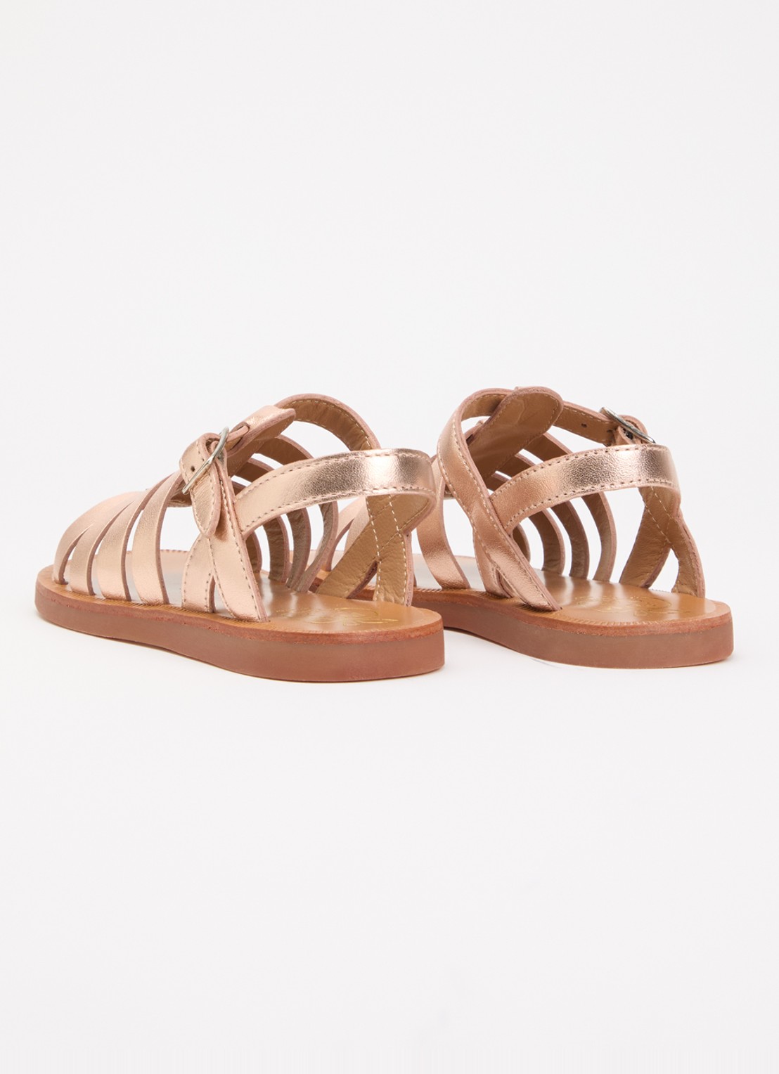 Pom d'Api Plagette sandaal van leer met metallic finish - achterkant roségoud
