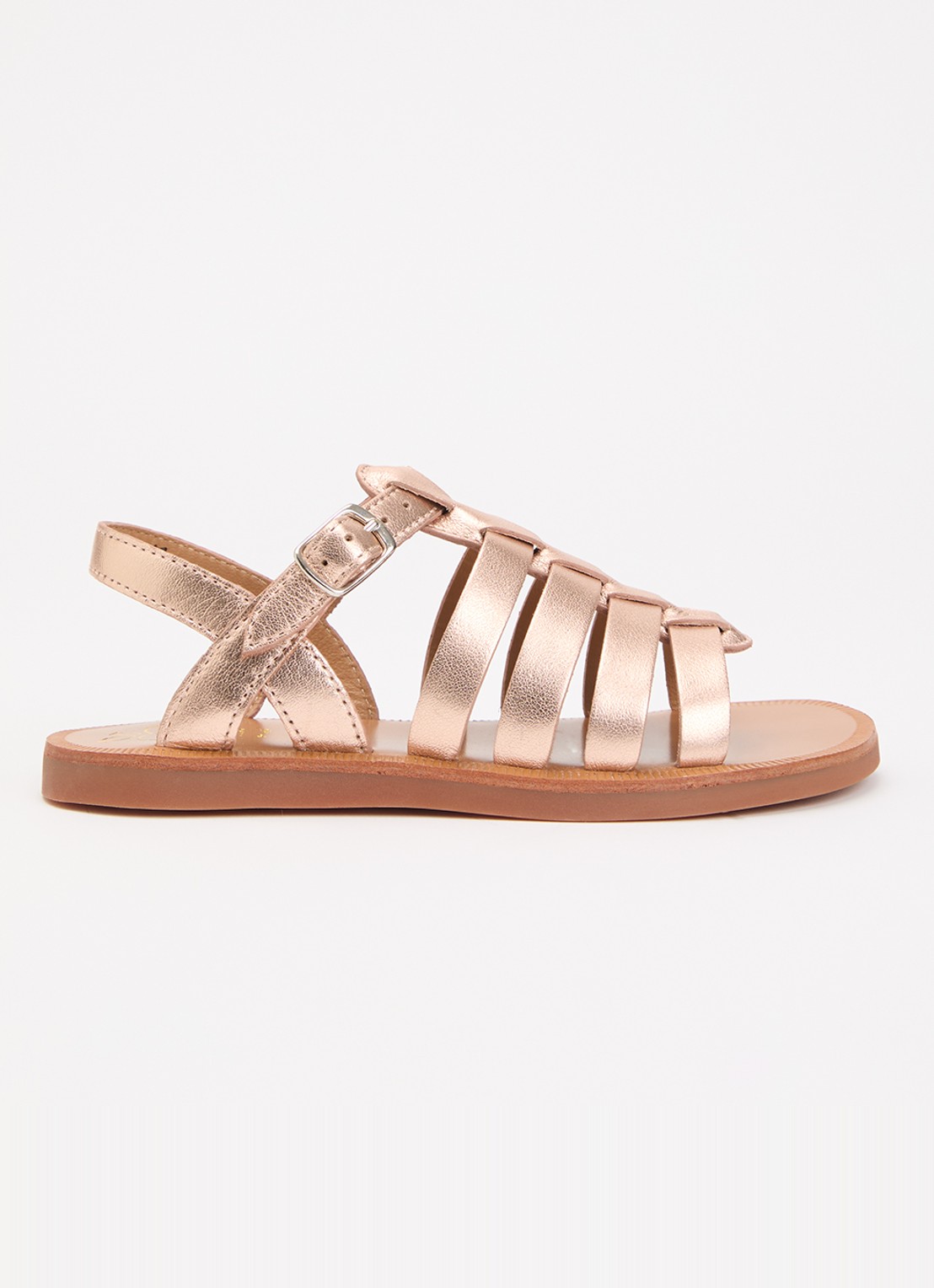 Pom d'Api Plagette sandaal van leer met metallic finish - voorkant 2 roségoud
