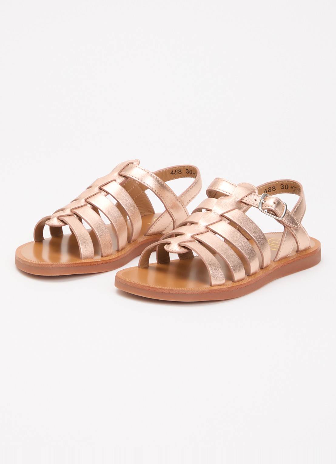 Pom d'Api Plagette sandaal van leer met metallic finish - voorkant 3 roségoud