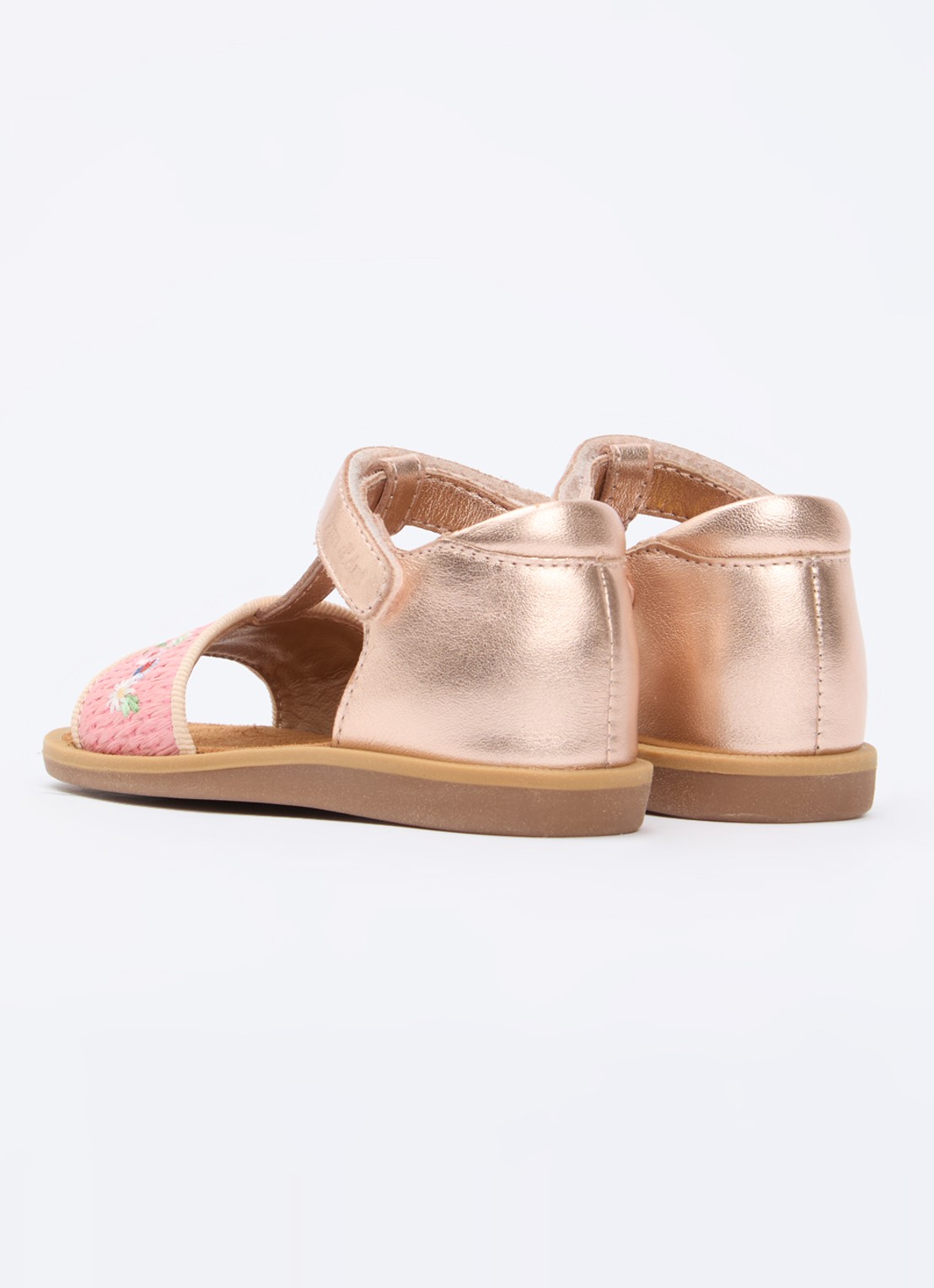 Pom d'Api Poppy Air Natur sandaal van leer met metallic finish - achterkant 2 oudroze