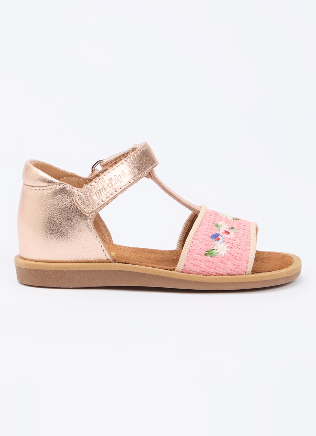 Pom d'Api Poppy Air Natur sandaal van leer met metallic finish - voorkant 3 oudroze
