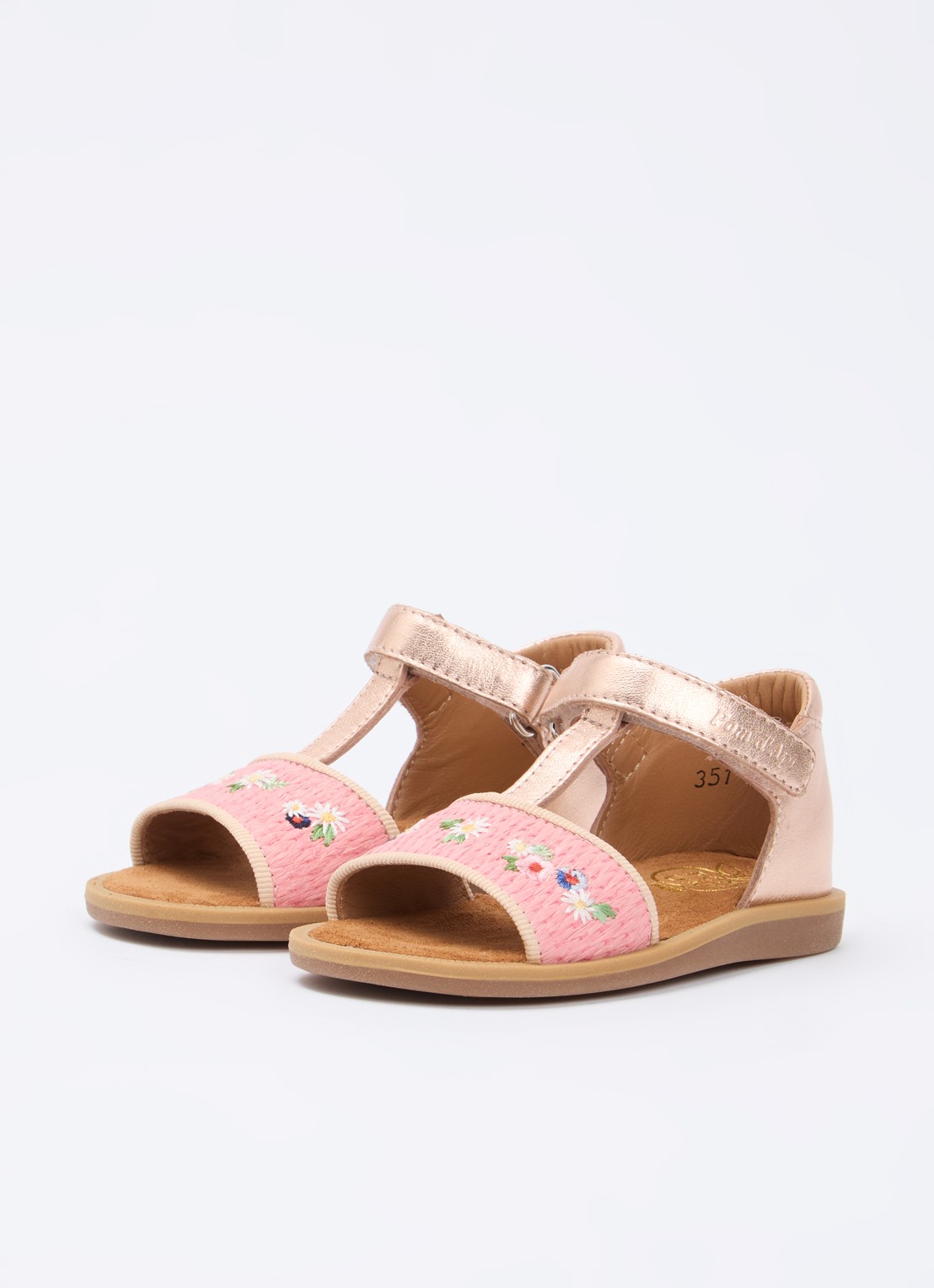 Pom d'Api Poppy Air Natur sandaal van leer met metallic finish - voorkant 4 oudroze