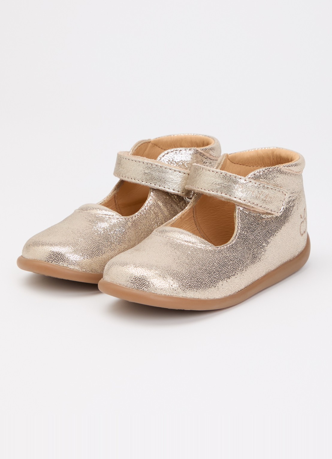 Pom d'Api Stand Up Mary instappers van leer met metallic finish - voorkant 3 goud