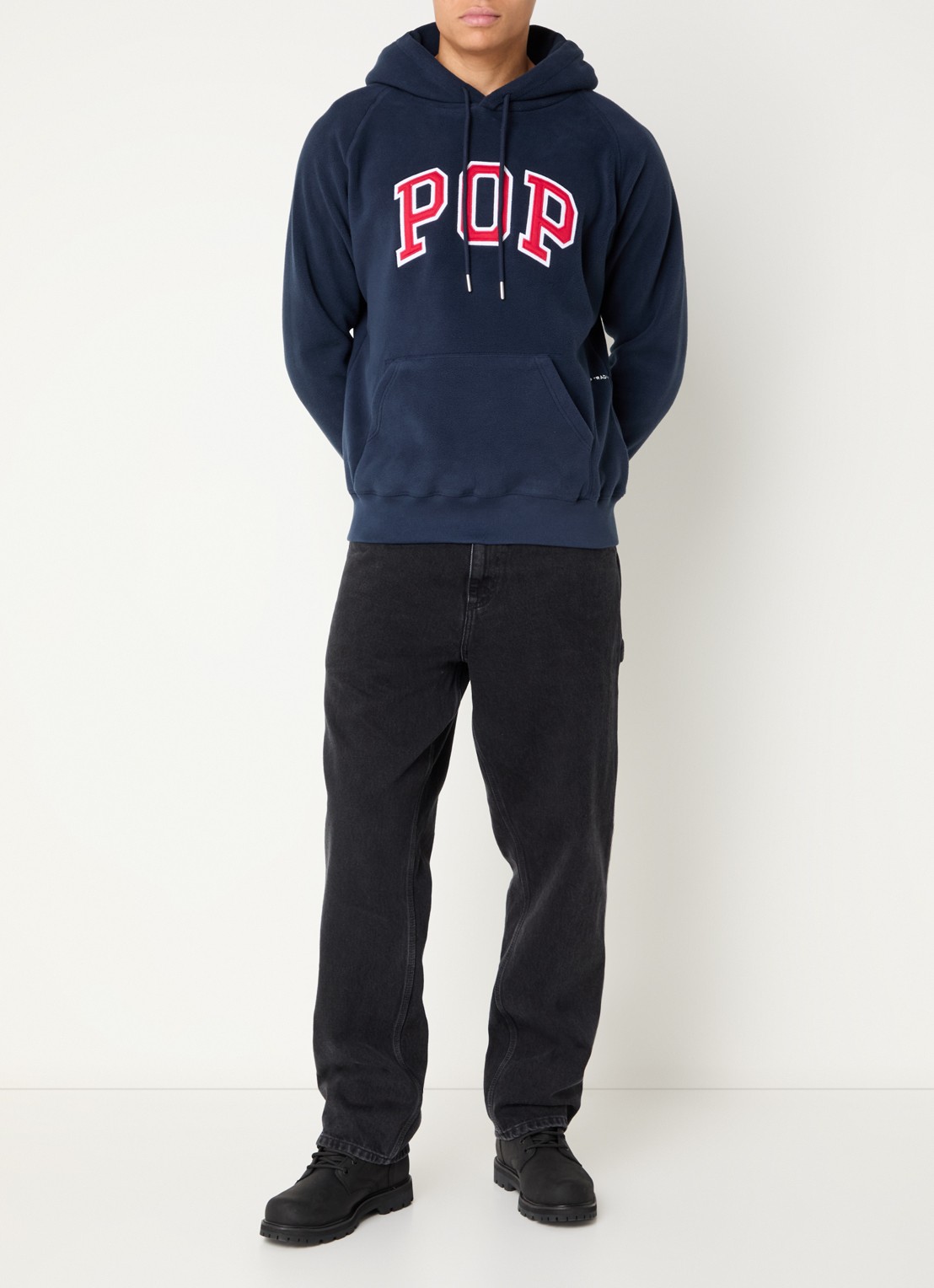 Pop Trading Company Arch hoodie met logoborduring - voorkant 2 donkerblauw