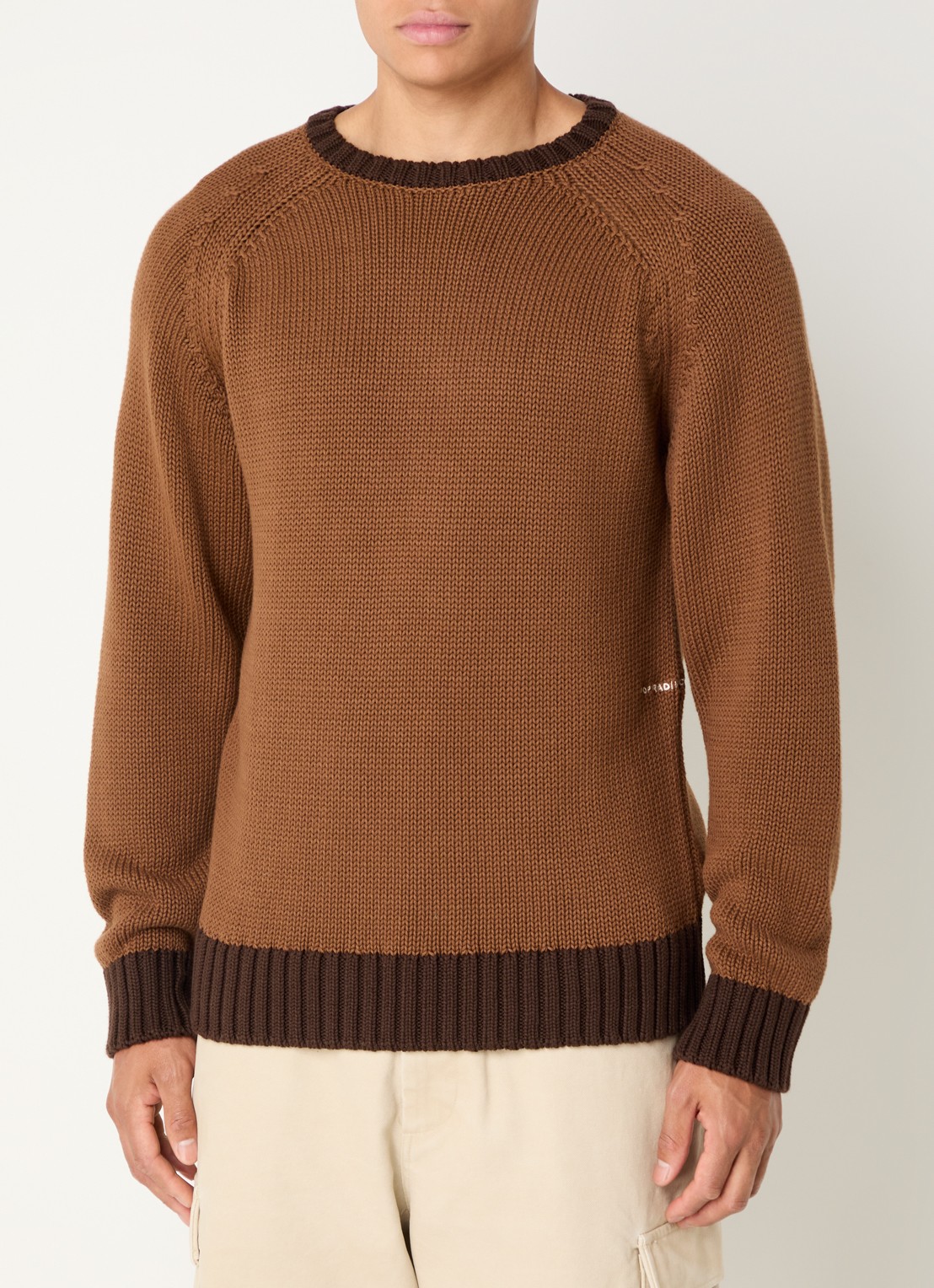 Pop Trading Company Grofgebreide pullover met backprint - achterkant bruin