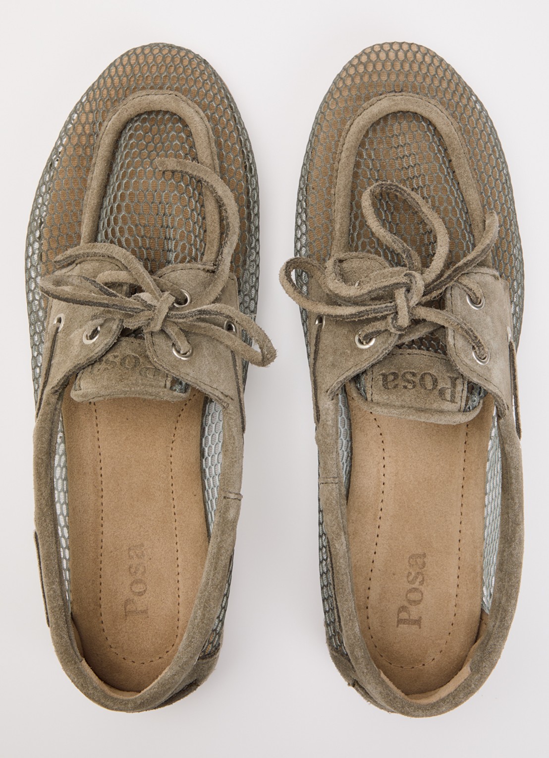 Posa Boat loafer van suède met details van mesh - detail 3 olijfgroen