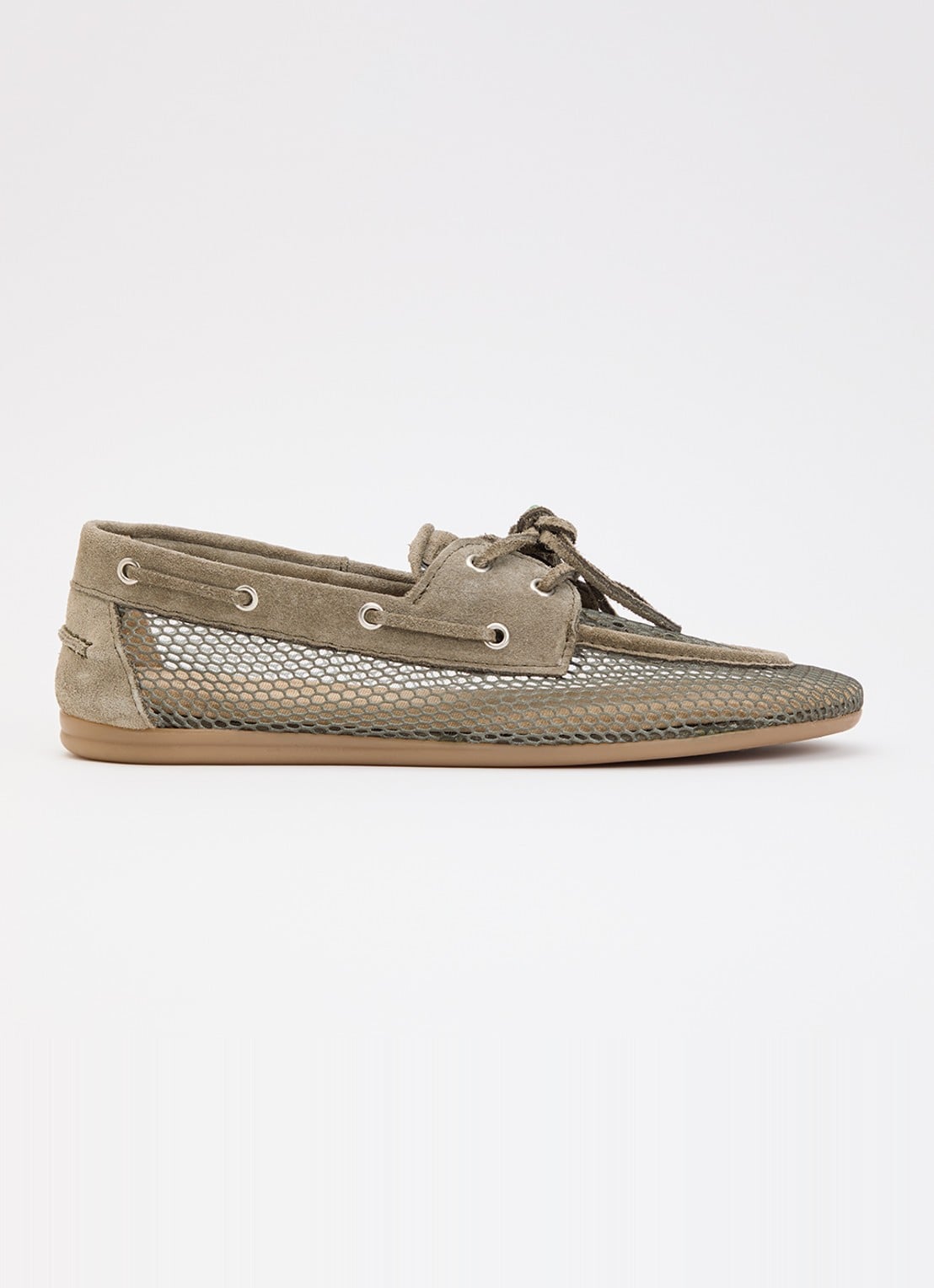Posa Boat loafer van suède met details van mesh - voorkant 5 olijfgroen