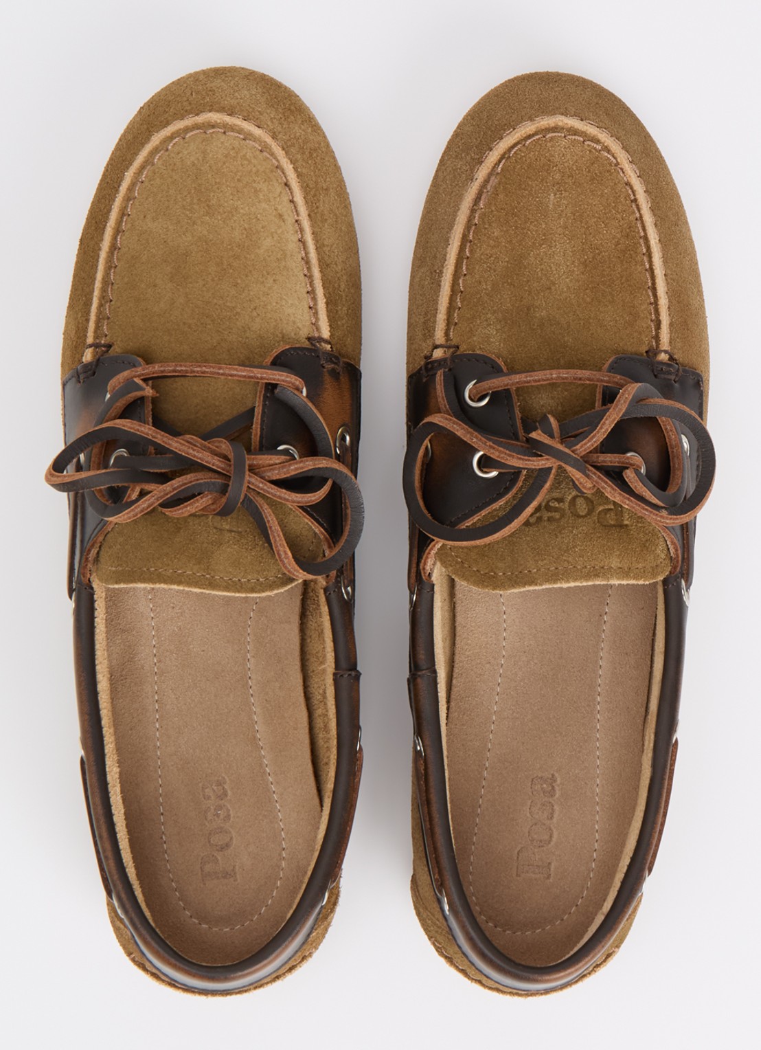 Posa Bootschoen van suède met leren details - detail 4 zand
