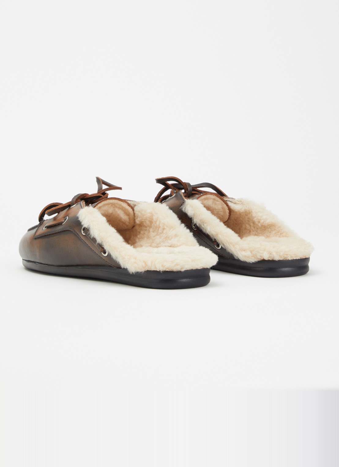 Posa Muiltje van leer met details van imitatiebont - achterkant 2 donkerbruin