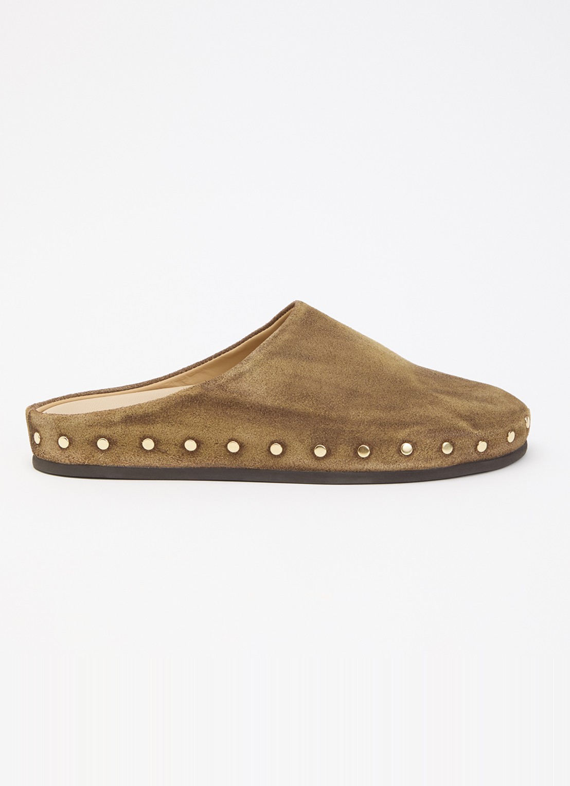 Posa Muiltje van suède met studs - voorkant taupe