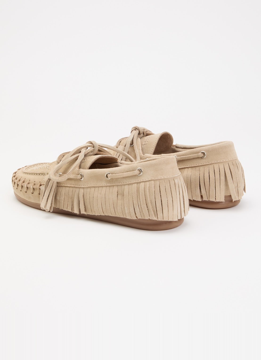 Posa Native bootschoen van suède met franjes - achterkant 2 beige