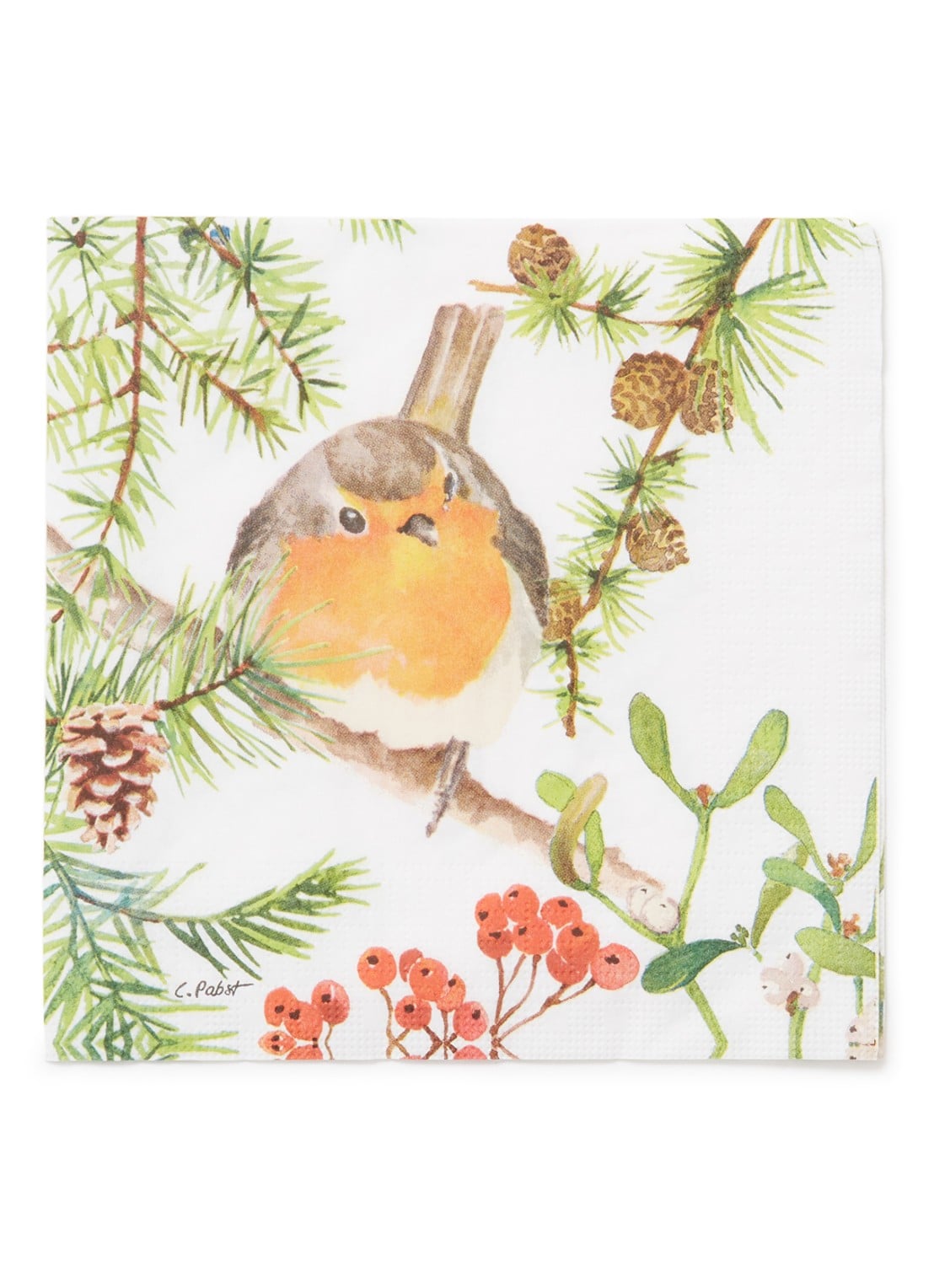 ppd Robin in Tree servetten 33 x 33 cm - voorkant 2 lichtgroen