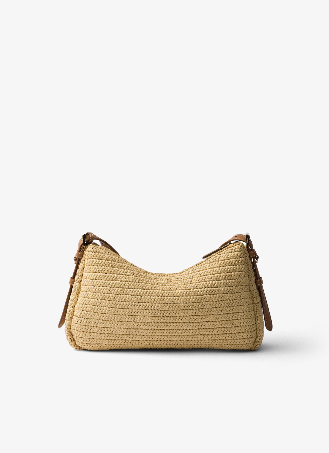 Prada Aimée Large schoudertas van crochet met leren details - achterkant beige