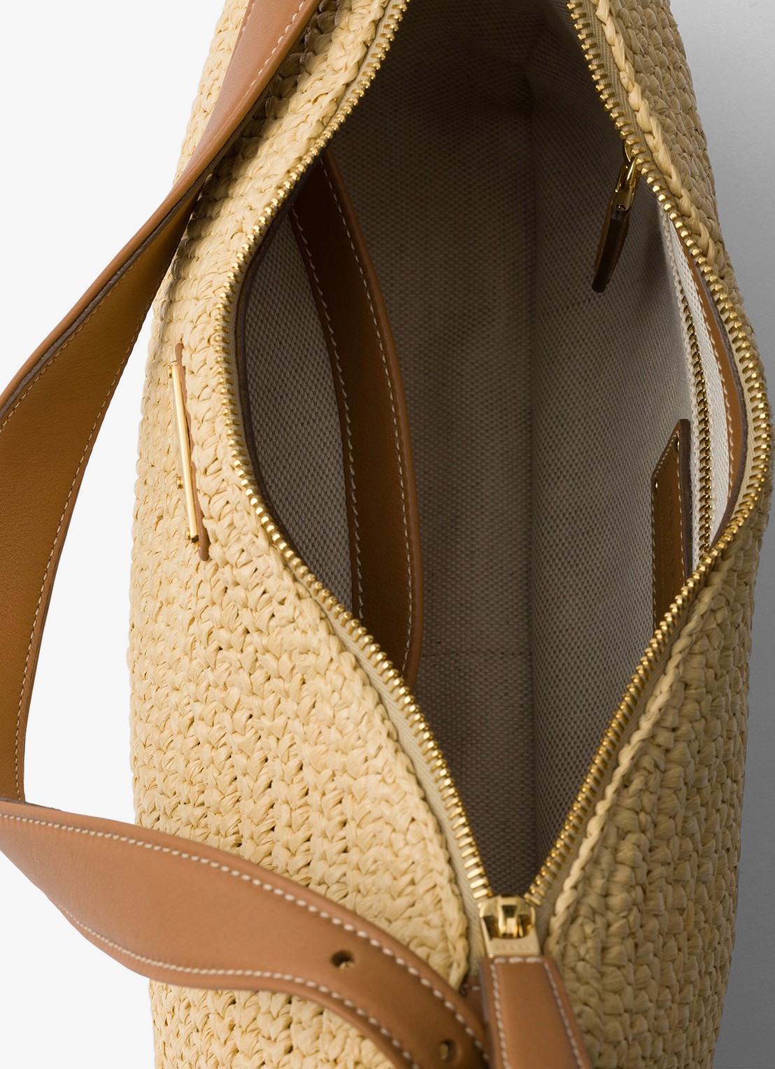 Prada Aimée Large schoudertas van crochet met leren details - detail 3 beige