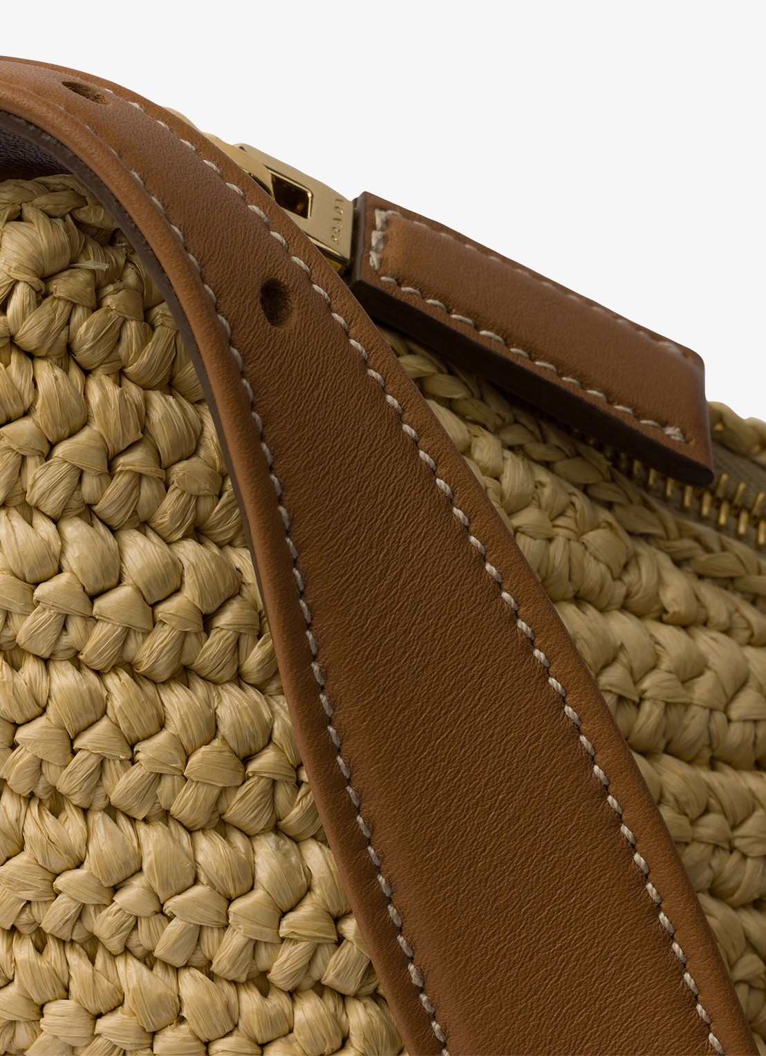 Prada Aimée Large schoudertas van crochet met leren details - detail 4 beige