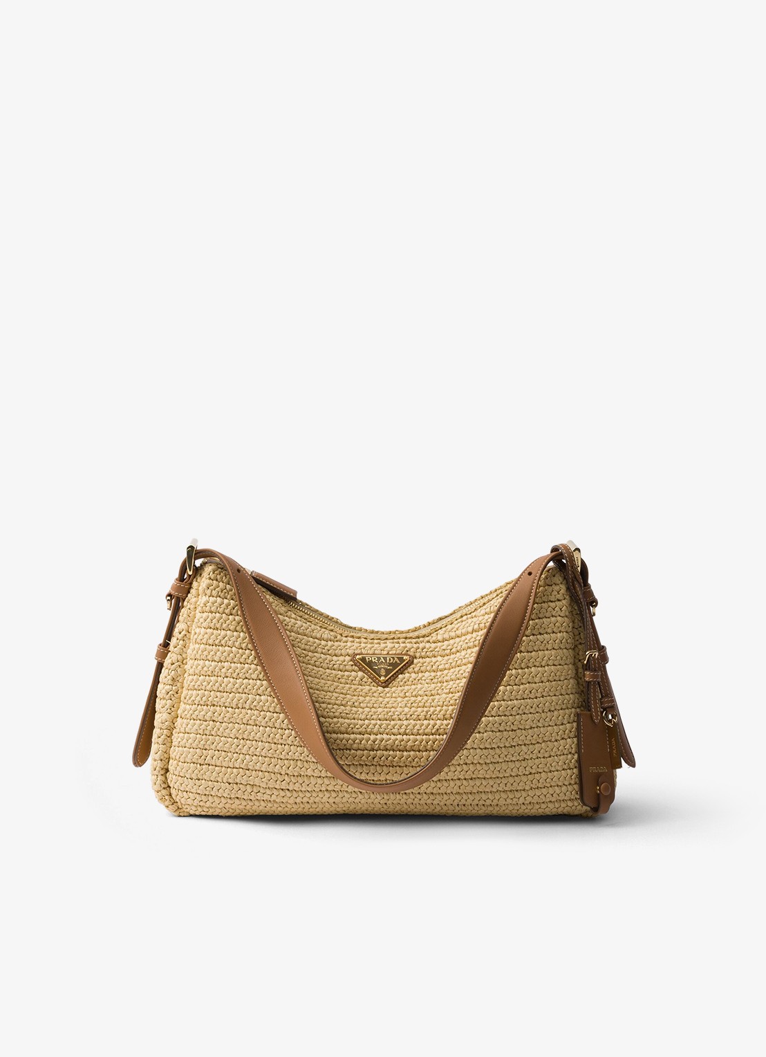Prada Aimée Large schoudertas van crochet met leren details - voorkant 6 beige