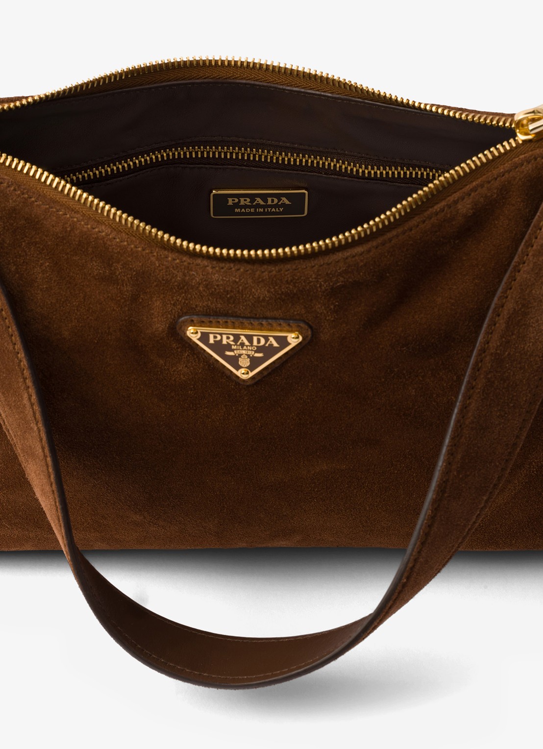 Prada Aimée Medium schoudertas van kalfssuède - detail 6 donkerbruin