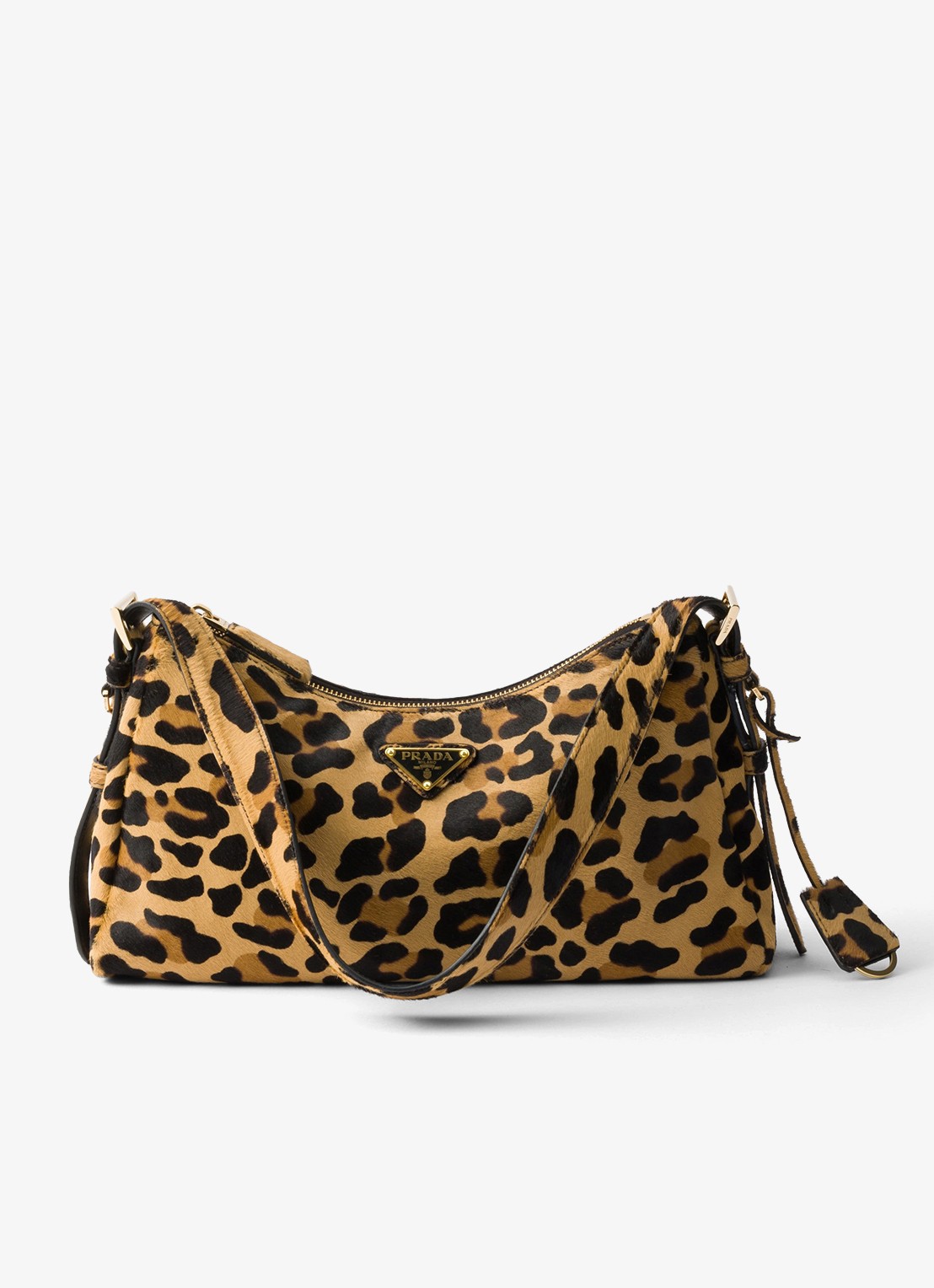 Prada Aimée Medium schoudertas van leer met panterprint - voorkant 2 lichtbruin