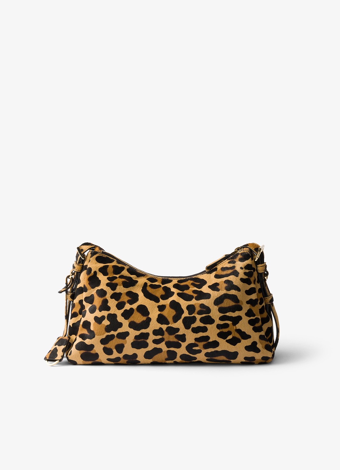 Prada Aimée Medium schoudertas van leer met panterprint - achterkant camel
